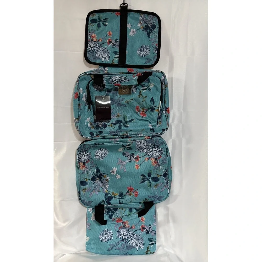B&C Large Hanging Travel Orginzer Bag Turquoise Flowers Multi-pockets